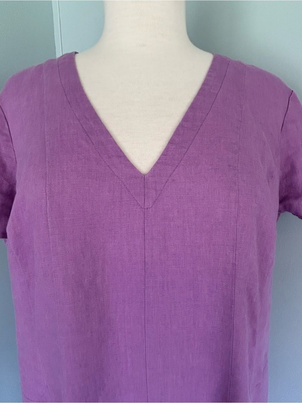 J.Jill Love Linen Purple Knee Length Dress oversized relaxed fit Sz L like XL - Picture 6 of 10
